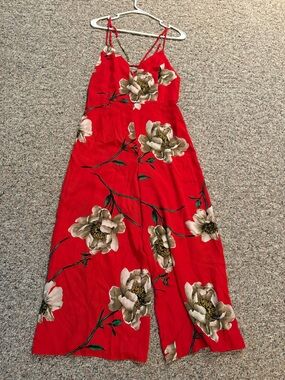 Forever 21 Red Floral Spaghetti-Strap Jumpsuit